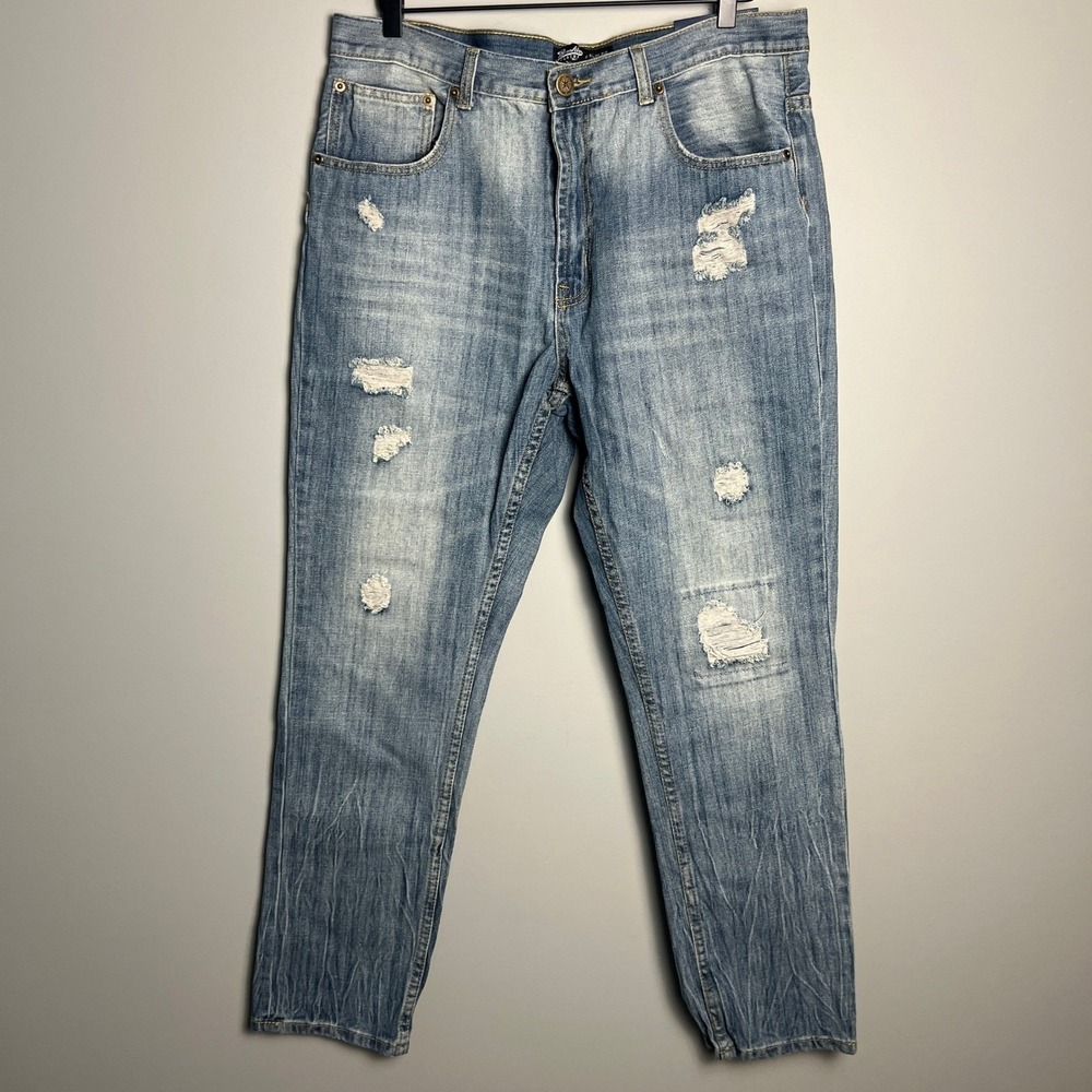 Brooklyn Cloth Jeans Mens 38x30 Light Wash Distressed‎ Slim Fit Denim Punk Emo